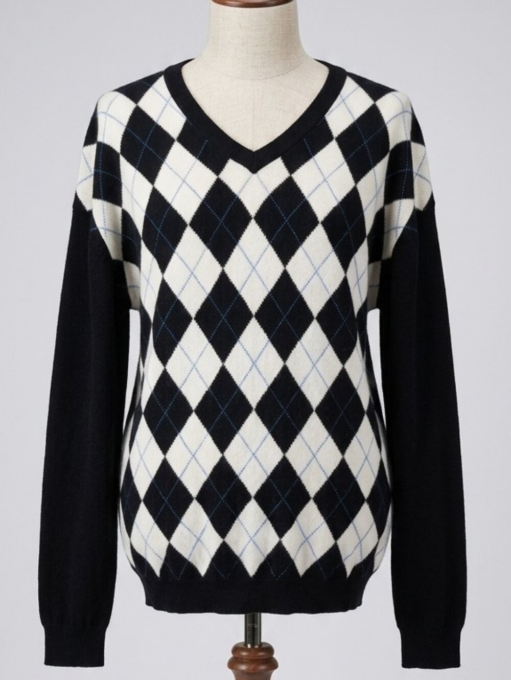 Peter Millar 100% Pure Cashmere Black/White Argyle Long Sleeve Men's Sweater